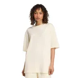 Remera Adidas Ess Lin color crema, de corte holgado y mangas cortas. Presenta el logo de Adidas bordado en el pecho.