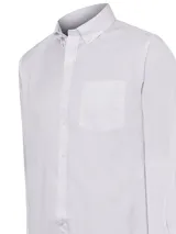 Camisa de hombre RKF Cityscape, de manga larga, corte regular y cuello americano abotonado. Diseño a cuadros pequeños en tonos blanco y celeste.