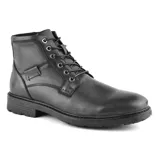 Bota de cuero negro con diseño casual y cierre de cordones, ideal para looks elegantes.