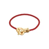 Pulsera roja de cuero trenzado con cierre de mosquetón entrelazado bañado en oro de 18k.