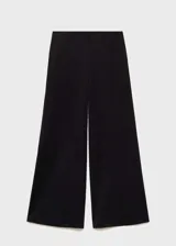 Pantalón palazzo color caqui, de tiro alto y corte crop. Con cintura elástica y confeccionado en tejido de algodón, poliamida y lino.