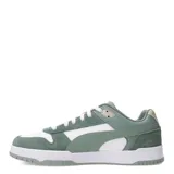 Championes Puma Game Low SD, color blanco con detalles en gris celeste y gris topo, de estilo retro.