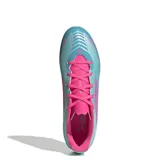 Championes de fútbol Adidas F50 Club Messi, unisex, color celeste con detalles en rosa.