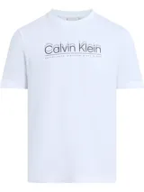 Remera blanca de algodón con cuello redondo y logo de Calvin Klein en el frente.