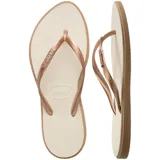 Ojotas Havaianas modelo Slim Point, color marrón terracota con tiras finas en tono metálico gris/plateado.