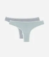 Bombacha bikini gris con encaje en las sisas, de media malla y corte cavado.