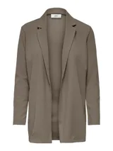 Blazer largo color marrón topo, de punto elástico con cuello de solapas y corte regular.