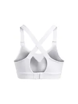 Top deportivo blanco Under Armour Infinity High, de alto impacto, con breteles anchos regulables y almohadillas removibles.