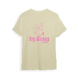 Remera color crema de algodón con estampado en la espalda de un sol, una tabla de surf y el texto "Big Waves Club" en color rosa.