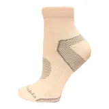Calcetines deportivos Columbia Balance Point color crema con detalles geométricos en gris.