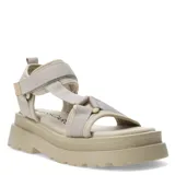 Sandalias de mujer color beige con plataforma plana y tiras de ajuste textil.
