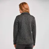 Campera polar de mujer marca CAT, color gris jaspeado, con cierre frontal, cuello alto y bolsillos laterales con cierre.