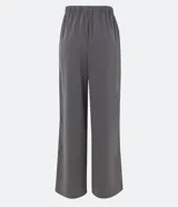 Pantalón recto gris de viscosa, con cintura elástica, cordón de ajuste y bolsillos laterales.