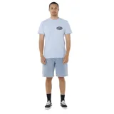 Remera celeste de manga corta con cuello redondo y logo estampado en el pecho.