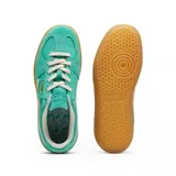 Championes Puma Palermo Vintage, color verde agua con detalles en beige y suela color caramelo.