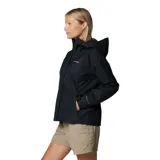 Campera impermeable Columbia Hikebound II para mujer, color negro, con capucha ajustable, bolsillos con cierre y tecnología Omni-Tech™ que la hace transpirable. Ideal para senderismo.