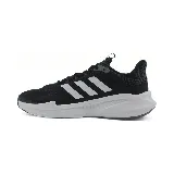Championes Adidas Alphaedge+ para hombre, color negro con las tres tiras blancas en el lateral y suela blanca con detalles en gris.