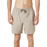 Bermuda de baño color beige, de corte recto y largo a la rodilla. Confeccionada en nylon elástico con protección UPF 50, secado rápido y absorción de humedad. Tiene cintura elástica con cordón ajustable y bolsillos laterales. Se guarda en su propio bolsillo trasero.