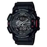 Reloj Casio G-Shock modelo GA400-1BDR, con caja y correa de resina negra, esfera analógica-digital de 52mm, iluminación LED, cronómetro y resistencia al agua de 200 metros.
