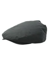 Gorro tipo boina color negro, confeccionado en canvas engrasado inglés resistente al agua y forro interior de algodón orgánico.