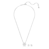 Conjunto Swarovski Idyllia con colgante y aros con forma de copo de nieve, con engaste de garra y baño de rodio.