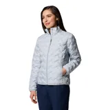 Campera Columbia Delta Ridge II para mujer, color gris claro con patrón geométrico en relieve. Cuenta con tecnología Omni-Heat reflectante, HeatSeal, Omni-Shield y plumón certificado por RDS.