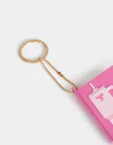 Llavero con dije de libreta rosa de silicona con diseño en relieve de un vaso con sorbete y la frase "I'm just a girl".