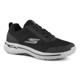 Championes Skechers GOwalk Arch Fit Idyllic color negro, con capellada de malla técnica y material sintético, cordones, plantilla Arch Fit removible con soporte en el arco plantar certificado por podólogos, media suela Ultra Go con amortiguación y suela de goma con tracción de doble densidad.