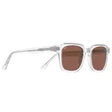 Lentes de sol con montura cuadrada transparente y lentes marrones.