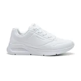 Championes Skechers Uno Lite, color blanco, de estilo deportivo y casual. Confeccionados en cuero sintético con perforaciones para mayor ventilación, entresuela con amortiguación y plantilla Memory Foam.
