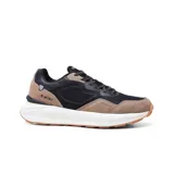 Championes Hi-Tec Kenza, color negro con detalles en marrón y suela blanca. Con tecnología Memory Foam para mayor comodidad.