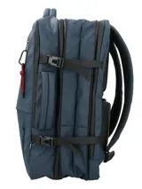 Mochila RKF unisex de poliéster reciclado repelente al agua, color gris. Cuenta con tres compartimentos independientes con cierre, compartimento para laptop de 15 pulgadas, triple bolsillo frontal con cierre, mango lateral, correas ajustables, almohadillas en la espalda, pasador para maleta y broches laterales.