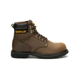 Bota de trabajo Caterpillar Second Shift color marrón, impermeable, con puntera de acero, suela antideslizante y protección contra riesgos eléctricos.