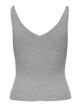 Top tejido de punto acanalado color gris claro, con escote en V y breteles anchos.