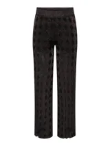 Pantalón de pierna ancha negro con patrón de rombos y glitter dorado.