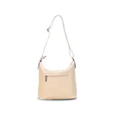 Bandolera negra de símil cuero con dos bolsillos frontales con cierre, un bolsillo trasero y tres bolsillos internos. Incluye correa larga regulable de símil cuero a tono.