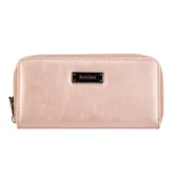 Monedero rojo de simil cuero con doble cierre metálico y logo Terrano en el frente.