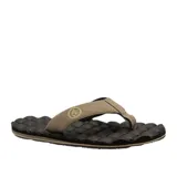 Ojotas Volcom Recliner color beige con plantilla texturizada negra y logo de la marca en la tira.