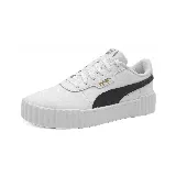 Championes Puma Carina 3.0 de cuero blanco con detalles en negro y suela de plataforma.