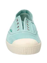 Zapatillas Natural World modelo Greece, color verde agua, sin cordones, fabricadas en España con algodón orgánico y suela de goma.
