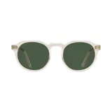 Lentes de sol con montura redonda de acetato transparente y lentes verdes.