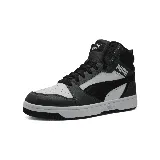 Zapatillas deportivas Puma Rebound V6 de caña media, color negro, gris y blanco, con logo de la marca en el lateral.