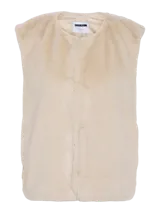 Chaleco de piel sintética color beige con cierre frontal.