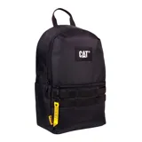 Mochila negra marca Cat, modelo Gobi Light, con logo blanco estampado en el frente. Cuenta con un compartimento principal con cremallera, un bolsillo interior acolchado para el portátil, trabillas frontales para sujetar accesorios y bolsillos laterales planos. Panel trasero acolchado de malla y correas para los hombros. Bolsillo frontal con bolsillos y portabolígrafos. Correa para llavero en el bolsillo frontal.