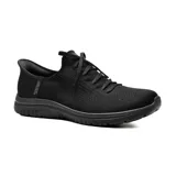Championes deportivos Skechers Slip-ins Sport Active Virtue Divinity, color negro, con capellada tejida Stretch Fit, cordones elásticos, plantilla Air-Cooled Memory Foam y suela flexible.