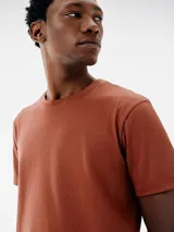 Remera básica de manga corta color gris claro, con cuello redondo.