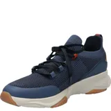 Zapatilla casual gris de tejido de poliéster con cordones naranjas, cuello elástico y suela de goma y EVA.