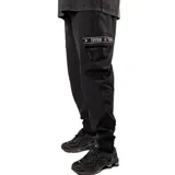 Pantalón cargo negro con múltiples bolsillos y diseño funcional, de corte holgado.