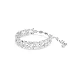 Pulsera rígida plateada con doble hilera de circonitas Swarovski de diferentes tallas y engarzadas en garra.
