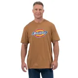 Remera de manga corta color marrón con logo Dickies tricolor estampado en el pecho.